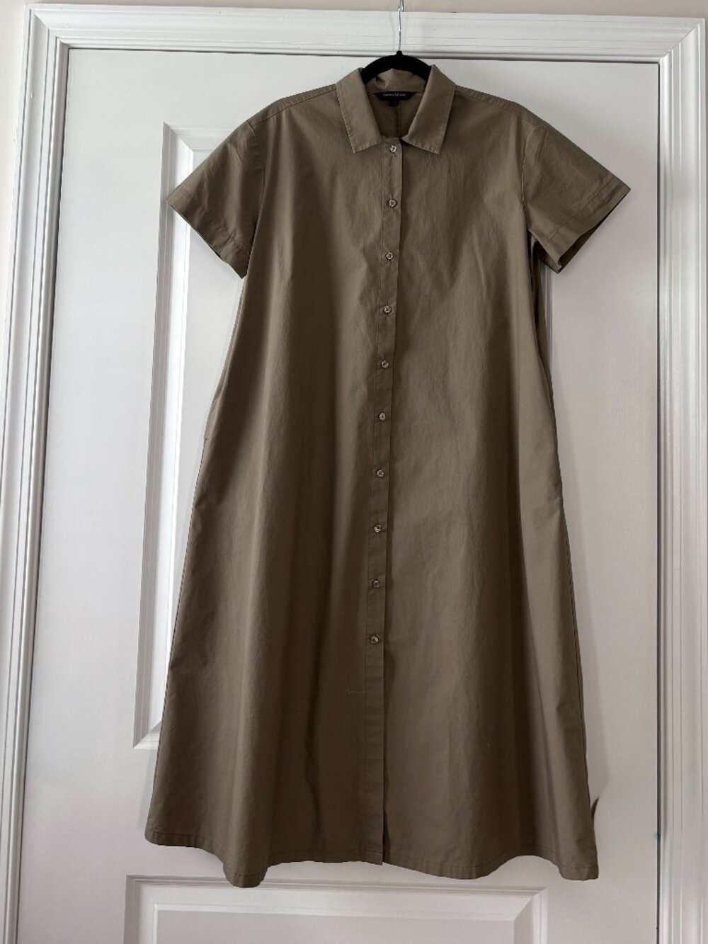 Banana Republic Olive Green Collared Button-Front Midi Shirt Dress, Size Small